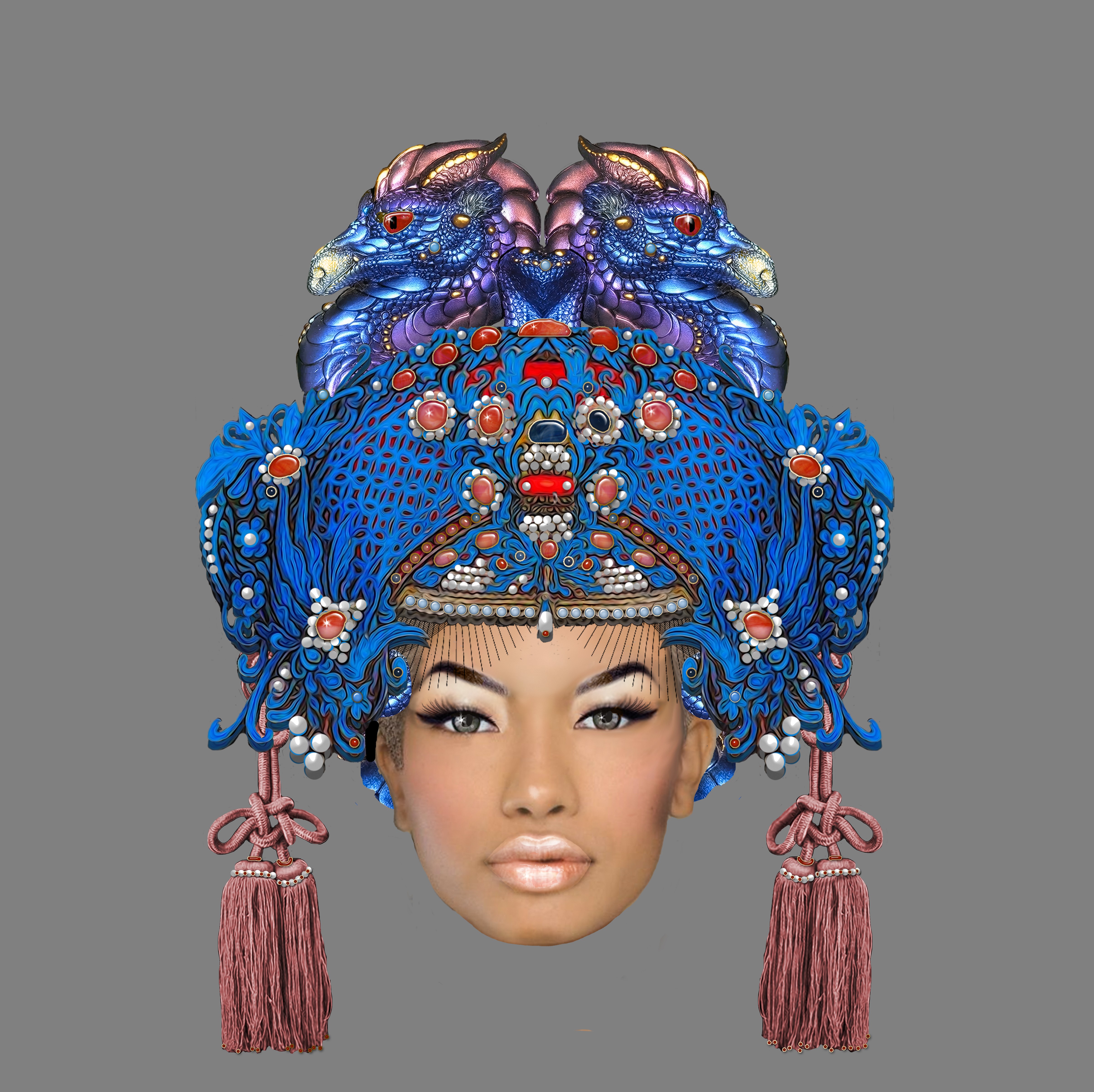Blue Dragon Turban Masque